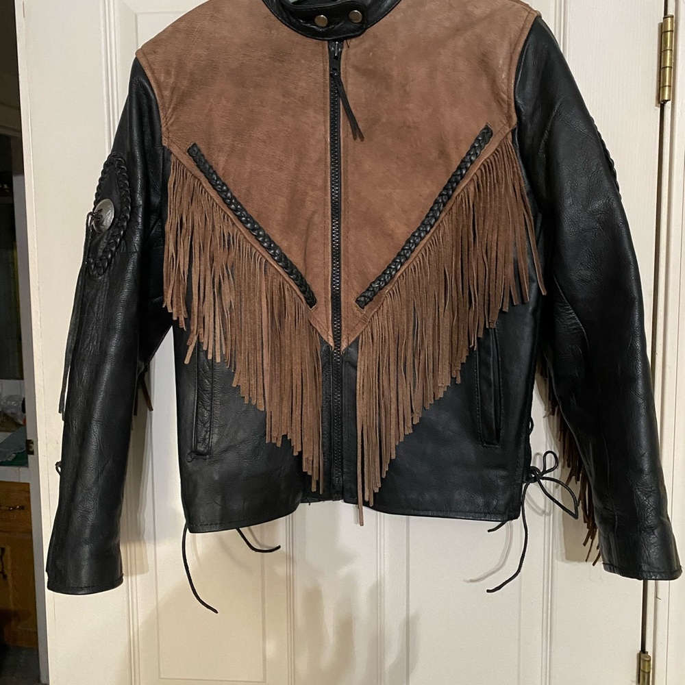 Legends Rider Wear Black and Brown Fringe Leather Jacket size L. Cowboy/Biker - Picture 10 of 16